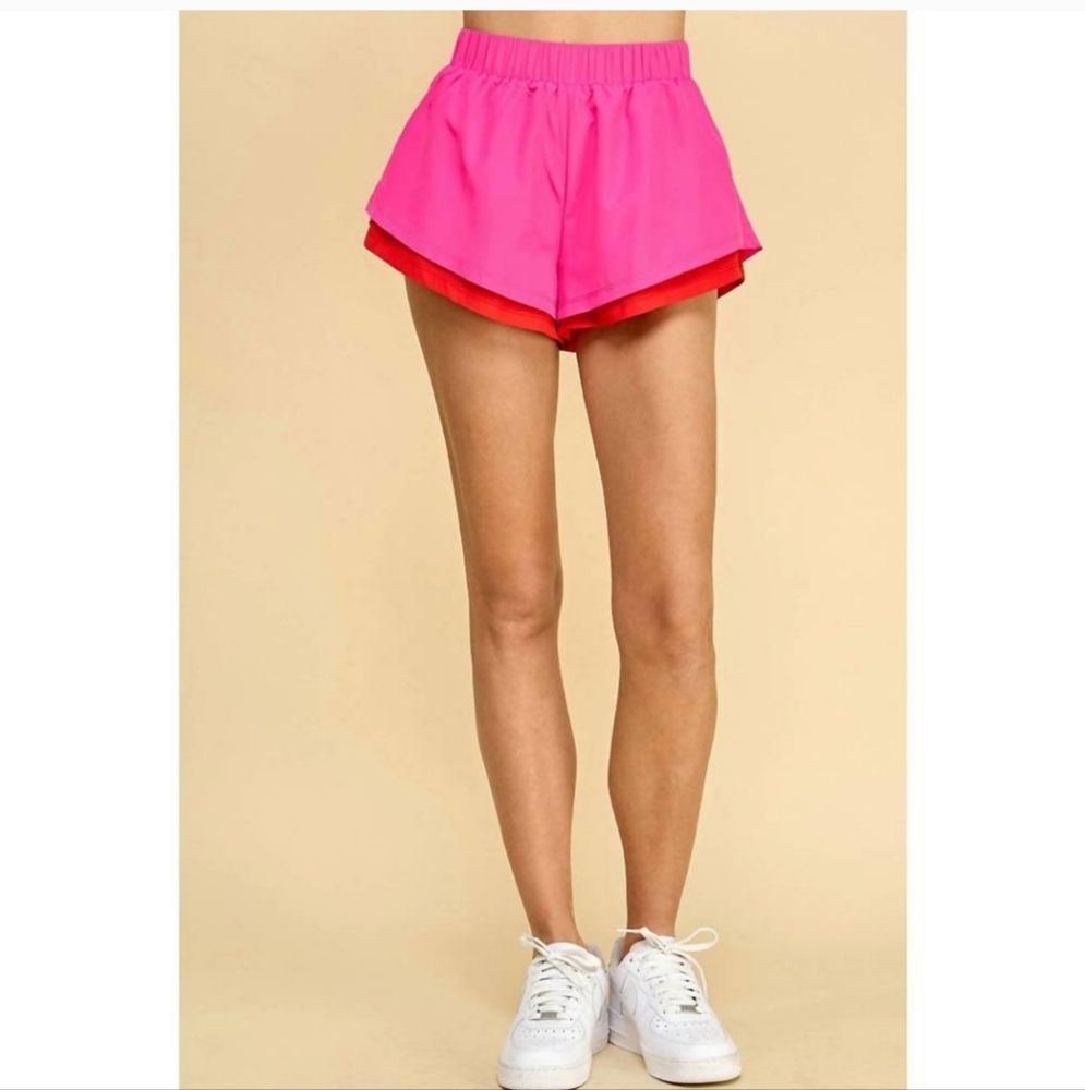 NEW TCEC multicolor athletic shorts in pink red Sz Medium